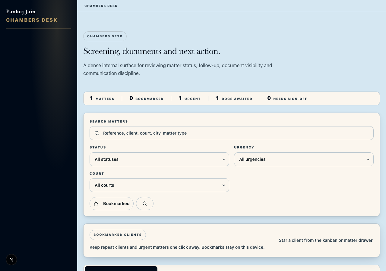 The chambers desk: staff caseload table with scheduled recall and linked notings